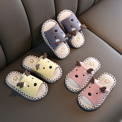 迈凯恩品牌春秋儿童卡通亚麻拖鞋男女童防滑室内亲子宝宝地板夏季小孩家居鞋