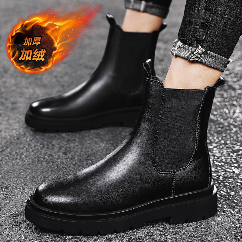 切尔西靴冬季上新高帮加绒加厚保暖黑色机车马丁靴雪地男靴