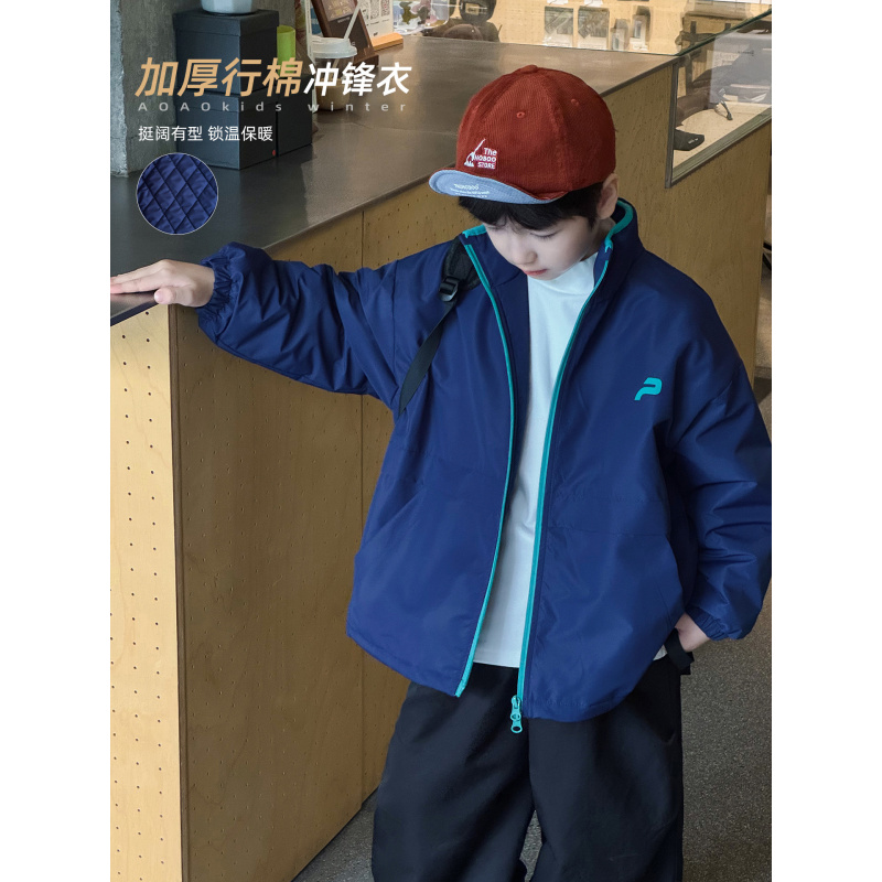 童酷男童冬款时尚印花拉链立领宝宝外套绗棉加厚儿童冲锋衣潮