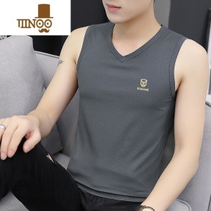 YANXU2022莫代尔男士V领背心宽肩坎肩无袖t恤冰丝内穿打底