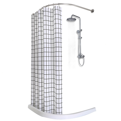 浴室弧形浴帘杆套装免打孔304不锈钢磁性挡水条L型卫生间淋浴房免打孔杆+磁性挡水+磁性帘+钩