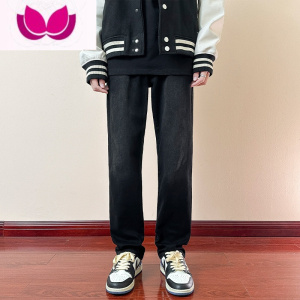七斓春季黑色直筒牛仔裤男修身高弹力2023新款美式vibe高街潮牌长裤子