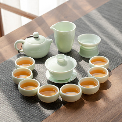 苏氏陶瓷(SUSHI CERAMICS)翡翠玉功夫茶具套装羊脂玉陶瓷三才盖碗青瓷泡茶壶茶杯大套礼盒装