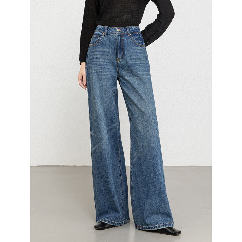 韩版纯棉高腰阔腿牛仔裤女20266春季新无弹休闲直筒拖地裤