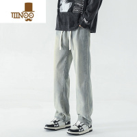 YANXU秋季男生牛仔裤男宽松直筒休闲裤子款大童青少年高中初中学生