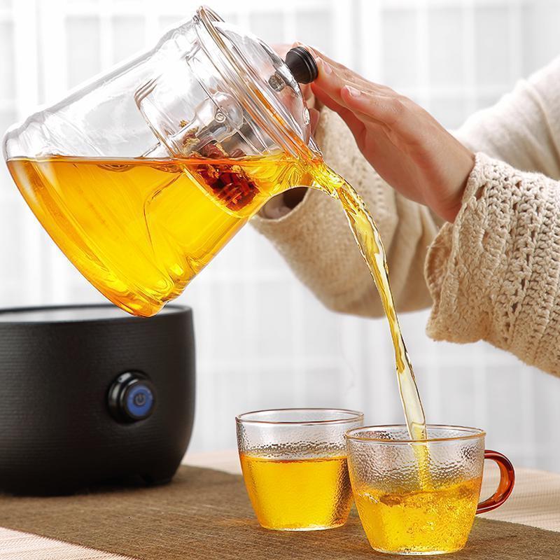 家柏饰(CORATED)侧把玻璃蒸煮茶壶家用电热茶炉套装过滤透明壶耐热锤纹茶杯z