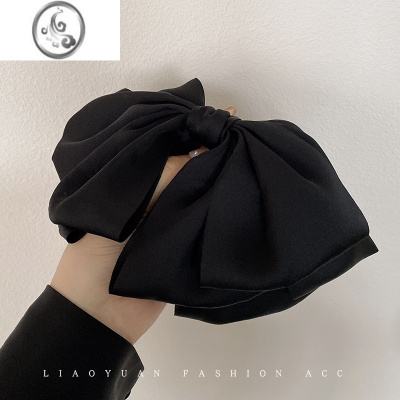 JiMi法式简约黑色大蝴蝶结头饰发夹女后脑勺发卡2023新款高端弹簧顶夹