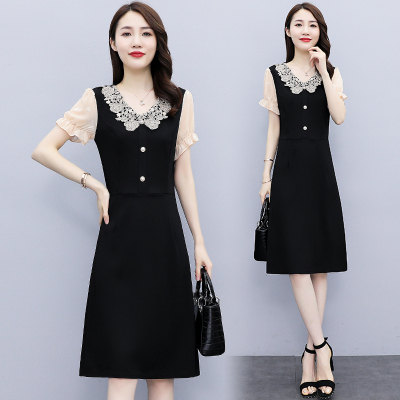 仙依琦夏天遮肚显瘦连衣裙大码女装2021夏季新款胖mm中长款黑色裙子6677