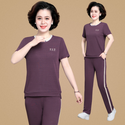 妈妈夏装2021新款运动套装女中老年人两件套中年短袖t恤洋气上衣