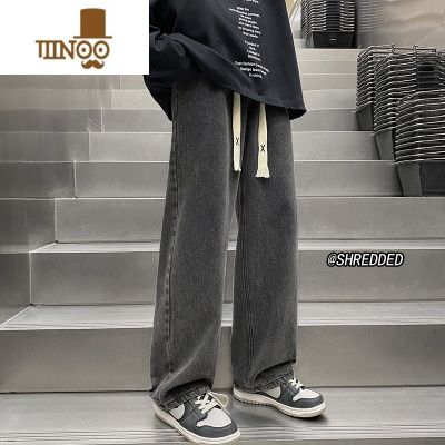 YANXU直筒潮牌牛仔裤男夏季大码休闲阔腿长裤宽松百搭潮流夏天薄款裤子