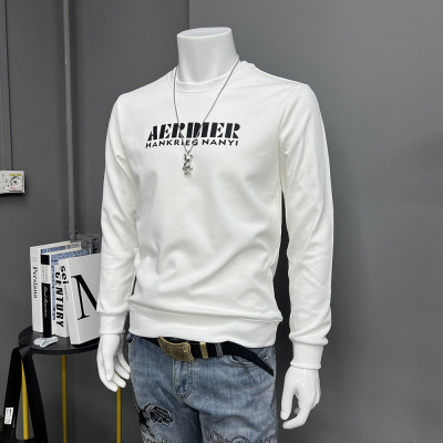 欧货秋冬新款男士圆领卫衣字母潮牌时尚修身打底衫上衣潮流in加绒_1