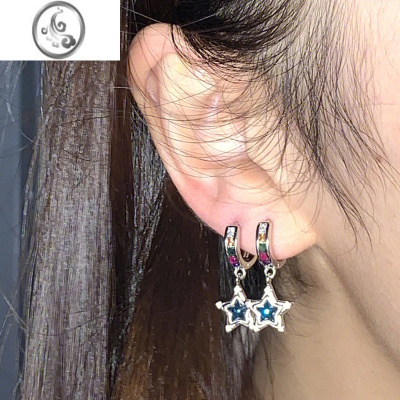 JiMi蓝色五角星皓石耳扣女彩色精致独特辣妹小众设计耳钉耳饰