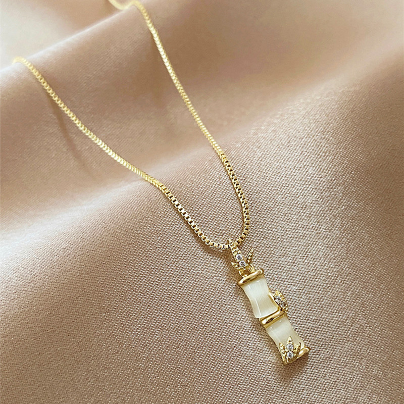 猫眼石竹节项链女网红冷淡风锁骨链小众设计简约气质百搭网红吊坠