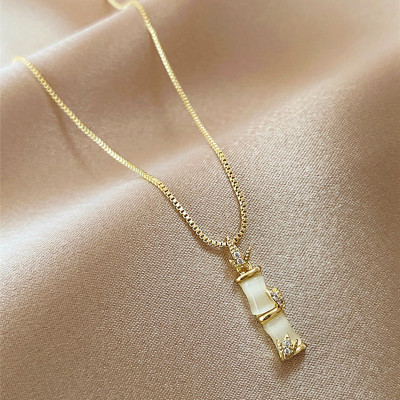 猫眼石竹节项链女网红冷淡风锁骨链小众设计简约气质百搭网红吊坠送女朋友老婆情人节七夕生日礼物