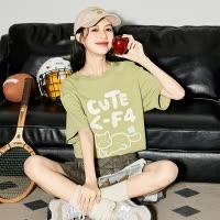 [1.5折价36元]唐狮纯棉短袖t恤女新款夏季宽松圆领洋气内搭上衣女甜美sz