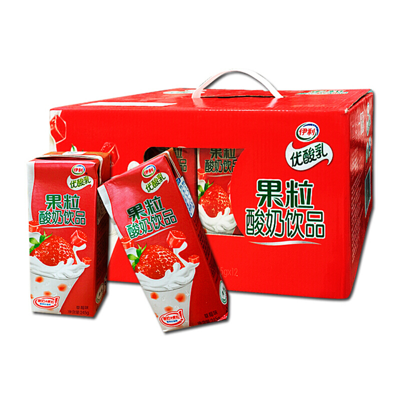 7月伊利优酸乳真果粒酸奶245g*12盒草莓味黄桃芒果味果粒优酸乳酸