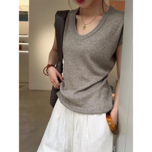 纯色u领针织短T恤女 纸片人小衫 洋气修身显瘦百搭柔软亲肤上衣女