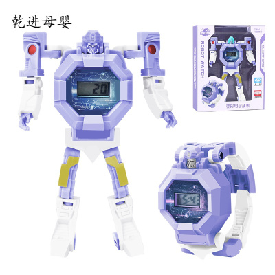 新品直营-‼️儿童变形电子手表金刚玩具学生男孩创意卡通变身机器人男生一代手表紫色-变形-