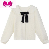 七斓春季气质轻熟小个子穿搭白色娃娃领衬衫黑色短裙高级感套装女