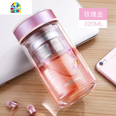 双层玻璃杯办公室茶杯网红高颜值水杯女ins便携隔热保温杯子 FENGHOU +杯套(380ML主图款)