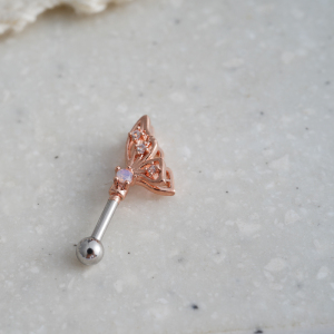 带钻的翅膀立体精致蝴蝶耳骨钉耳蜗钛钢螺丝拧送女朋友老婆情人节七夕生日礼物 玫瑰金单只1.2mm