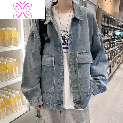 YUANSU秋季日系潮牌工装牛仔夹克男女宽松潮流上衣韩版学生情侣百搭外套夹克