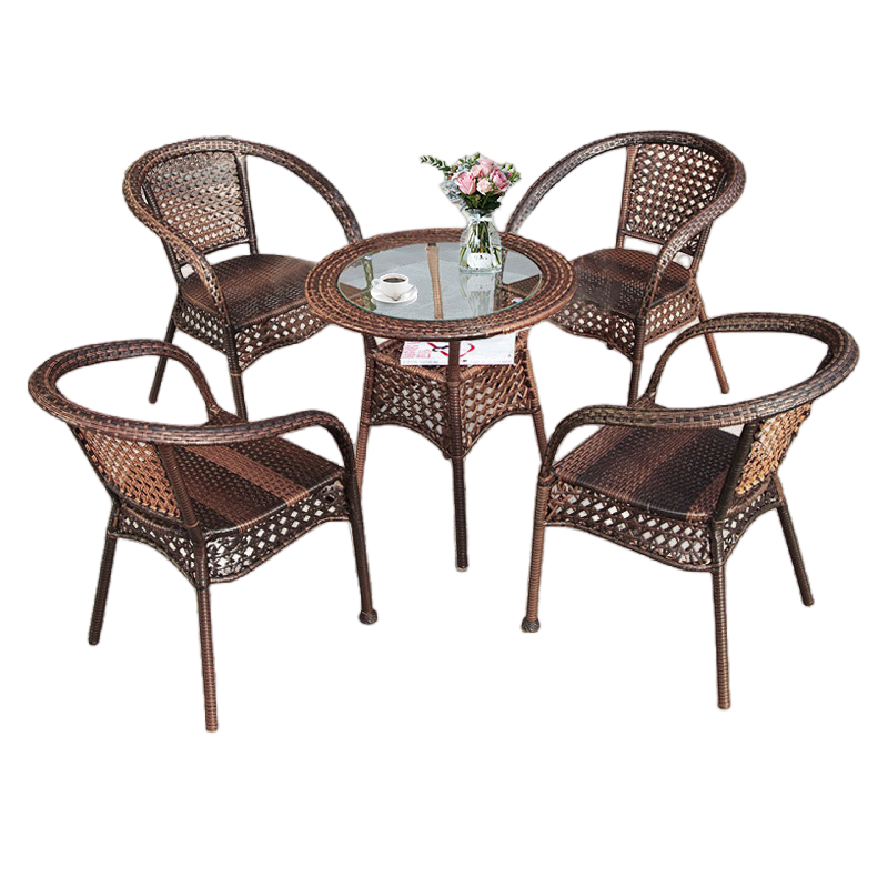 迅迈 60透明圆桌+4把椅子 户外桌椅庭院露天阳台藤桌椅 小茶几室外藤编椅 露台花园藤椅