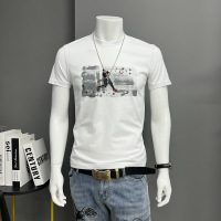 夏季新款欧货短袖T恤男植绒棒球印花潮流圆领半袖打底衫上衣修身