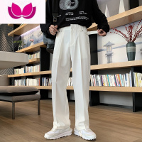 七斓黑色西装裤子男春季阔腿垂感宽松直筒休闲裤韩版百搭运动拖地长裤