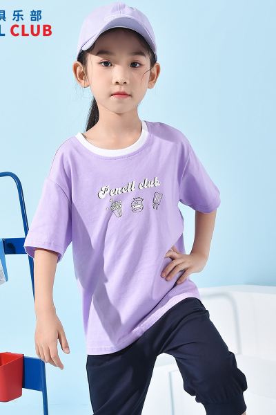 [1件3折]铅笔俱乐部童装2025夏装新款女童t恤儿童圆领上衣女孩印花短袖衫
