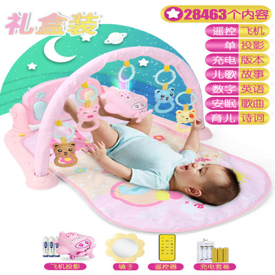 新生床铃0-1岁3-6个月12男宝宝婴儿玩具音乐旋转益智摇铃床头铃女-充电-加大号遥控投影飞机28463内容粉-礼盒