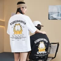 [100元任选3件]唐狮夏装新款短袖T恤男女情侣装宽松后背卡通圆领打底衫