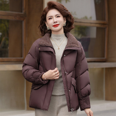 中年妈妈冬装外套洋气小香风羽绒棉服中老年人棉袄秋冬短款棉衣女