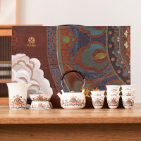 苏氏陶瓷(SUSHI CERAMICS)羊脂玉敦煌宝相花提梁壶套装