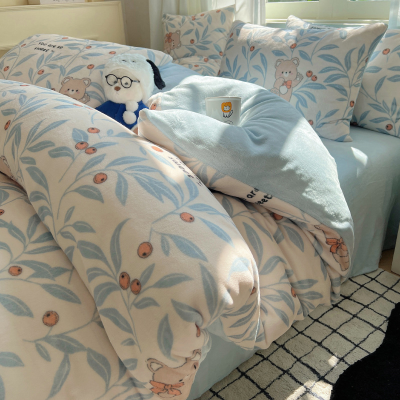 冬季加厚牛奶绒四件套加厚法兰绒床上用品保暖珊瑚绒床单被套加绒_148