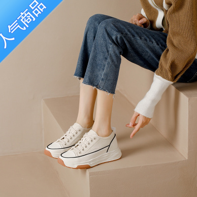 SUNTEK内增高小白鞋女2023新款夏季休闲运动鞋厚底帆布鞋小码女鞋313233