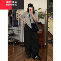 YIBUSHENG日系工装休闲裤女季薄款复古卡其色裤子阔腿宽松bf慵懒直筒长裤
