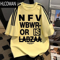 HLCOMANt恤短袖男女款夏季美式ins潮牌字母印花三条杠情侣装上衣