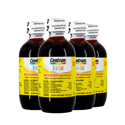 Centrum善存婴幼儿铁元补充铁口服液200ml樱桃味*4件装儿童补充铁补血改善缺铁贫血补VB+铁
