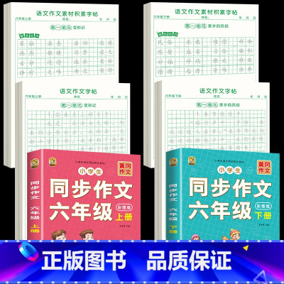 [六年级上下册]作文字帖+素材字帖+同步作文书 [正版]六年级上册同步作文练字帖人教版语文同步字帖满分作文素材积累字帖每