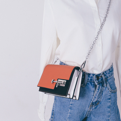 新款chic上新小包包女新款潮韩版百搭迷你ins包链条斜挎包女SN9646-定制橘色(肩带可调节)橘色(肩带可调节)
