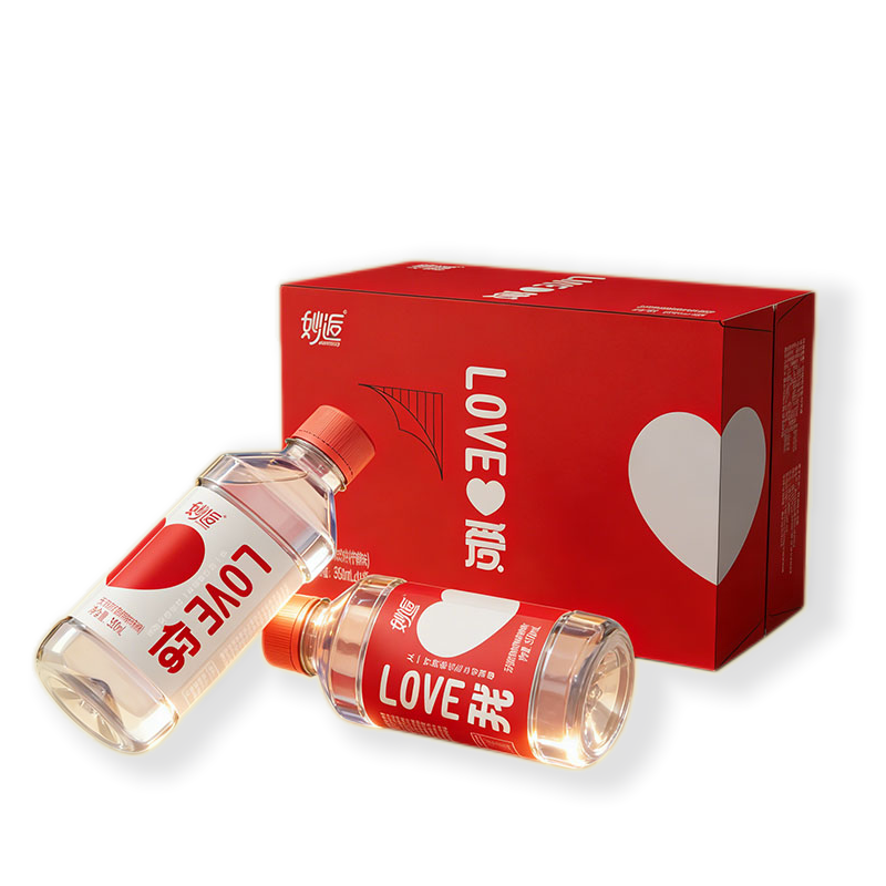 妙逅 桃心苏打水 350ml*24瓶装弱碱饮料饮用水无汽0糖0脂0卡