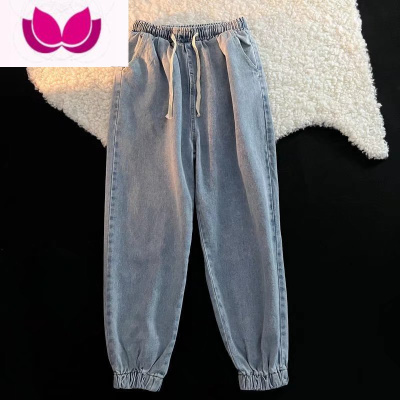 七斓BMOB潮牌束脚松紧腰九分牛仔裤男日系宽松直筒哈伦休闲裤子