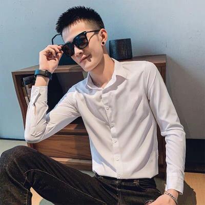 2021社会精神小伙修身纯色衬衫快手红人同款男生上衣服白衬衣痞帅春装