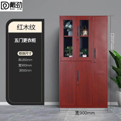 戴劲钢制仿木纹转印更衣柜员工宿舍铁皮衣柜鞋柜办公室储物柜五门B款