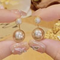香槟金珍珠镶钻耳钉女小众设计感轻奢高级感耳环2025新款耳饰