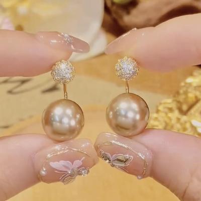 香槟金珍珠镶钻耳钉女小众设计感轻奢高级感耳环2025新款耳饰送女朋友老婆情人节七夕生日礼物