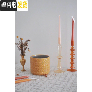 三维工匠MimiHome北欧冰裂蒲公英花盆家居陶瓷摆件彩色花盆绿植花器 姜黄色蒲公英[口径17CM高15CM] 花盆容器