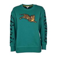 高田贤三(Kenzo)绿色印花圆领女运动卫衣百搭潮牌刺绣老虎图案棉