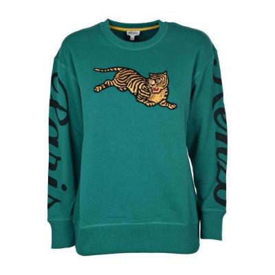 高田贤三(Kenzo)绿色印花圆领女运动卫衣百搭潮牌刺绣老虎图案棉